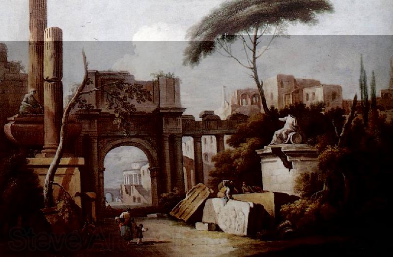 ZAIS, Giuseppe Ancient Ruins with a Great Arch and a Column fgu Norge oil painting art